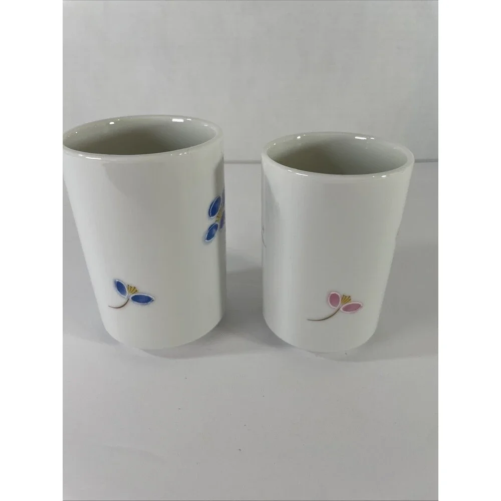 Japanese Porcelain Tea Cup Set – Hand Painted Floral – Vintage
